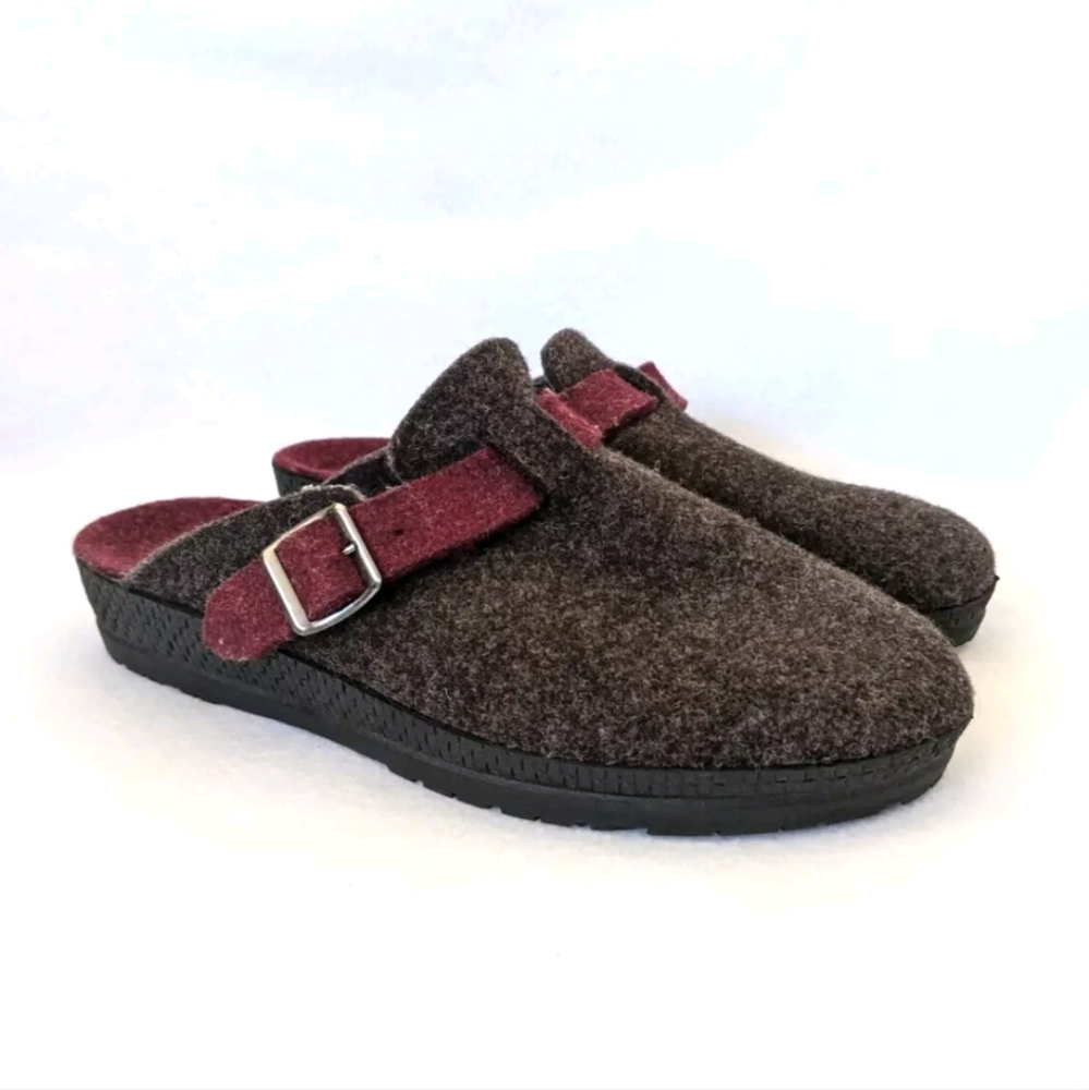 Rohde Brown Wool Lined Slip On Clogs Mules Comfort Shoes Womens EU 41 US 10-10.5